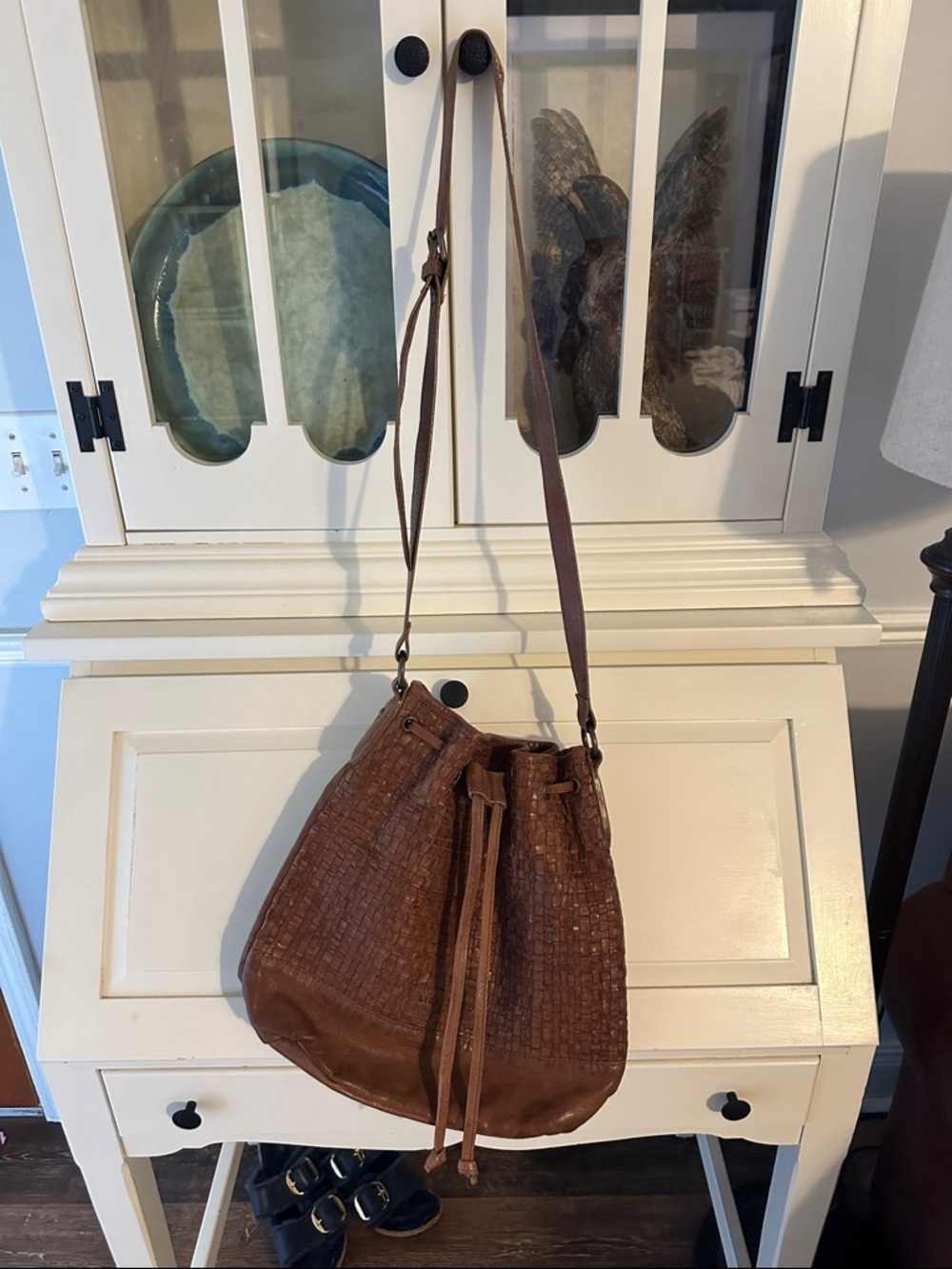 Liebeskind Woven Drawstring Crossbody Bag in Cognac Brown - Picture 11 of 14